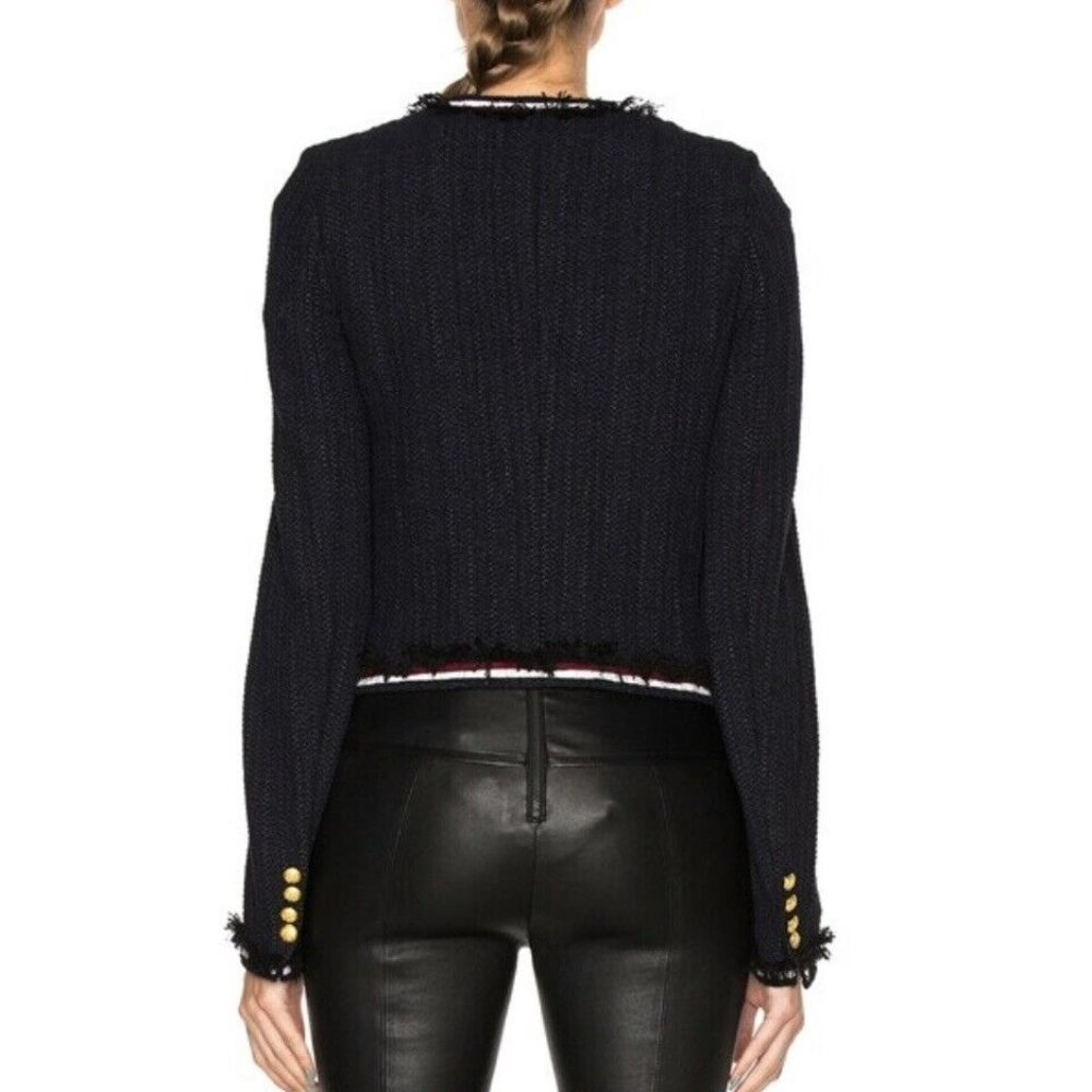 Veronica Beard Eclipse Fringe Trim Jacket Black Tweed Blazer Women’s Size 4 - Picture 3 of 15